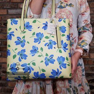Kate Spade Garden Toss Tote Blue FLORAL Yellow